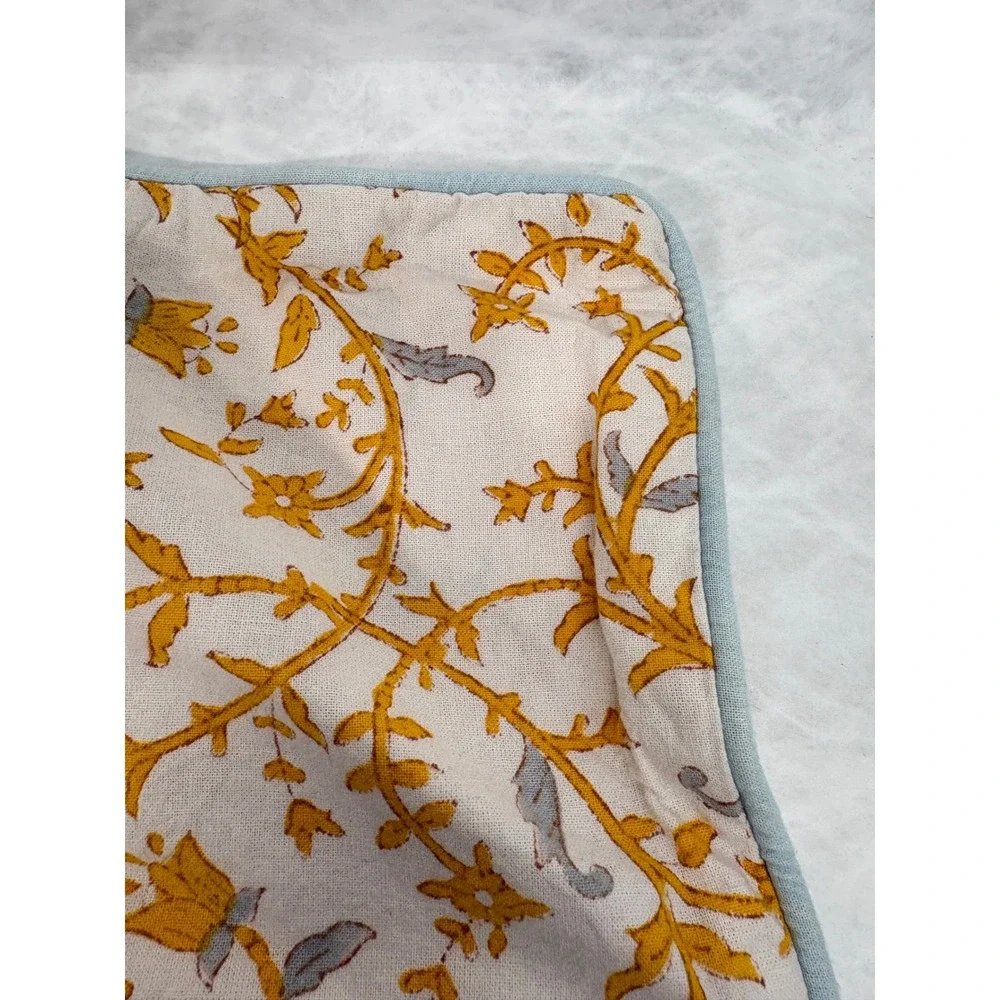 Saffron Marigold‎ Cotton Hand Block Print Floral Pillow Sham Yellow Grey 18x18